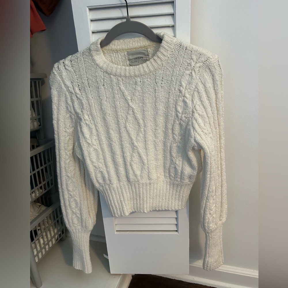 Urban Outfitters white crop cable knit sweater
